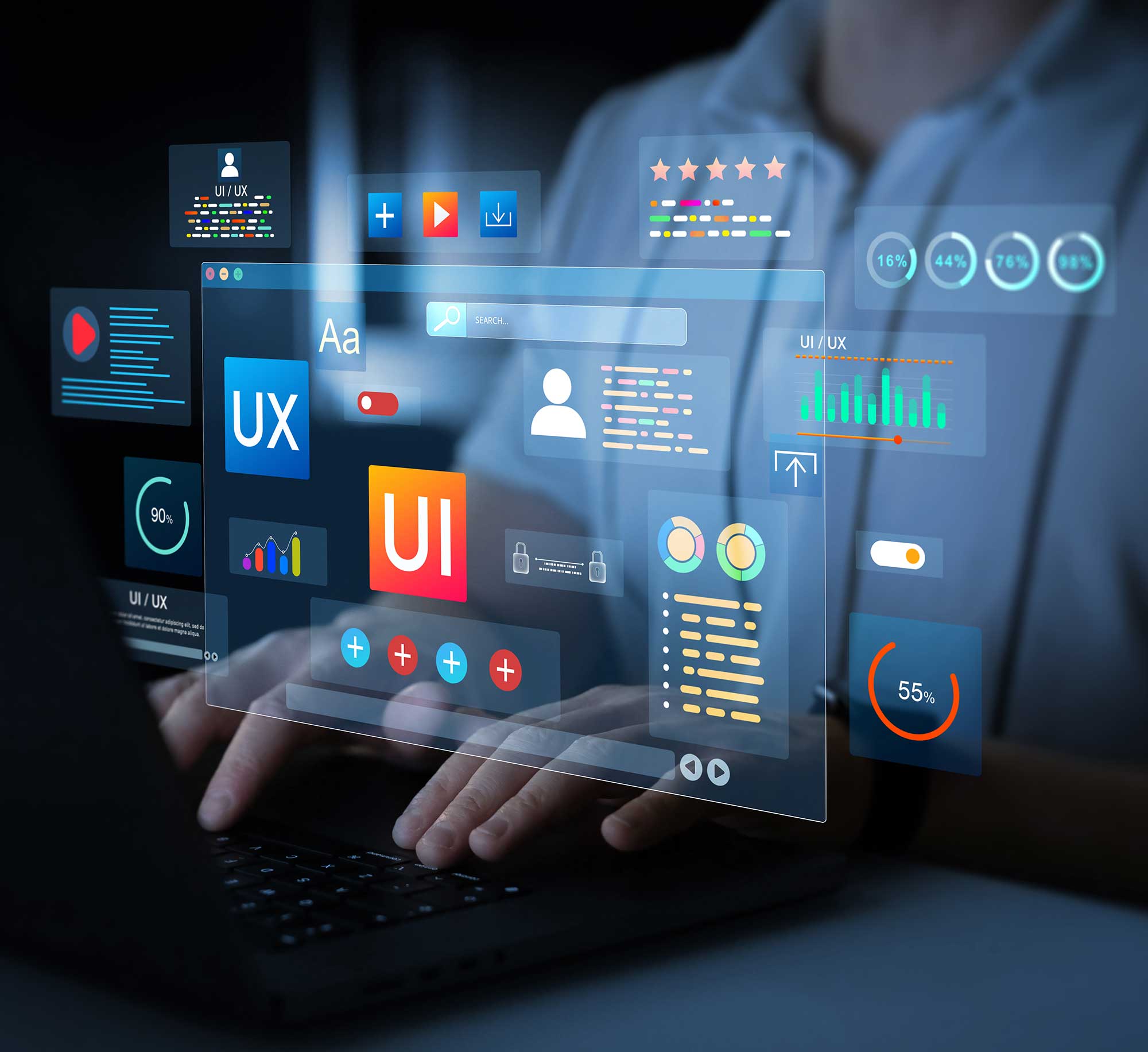 UX and UI design toolkit with wireframes and prototypes